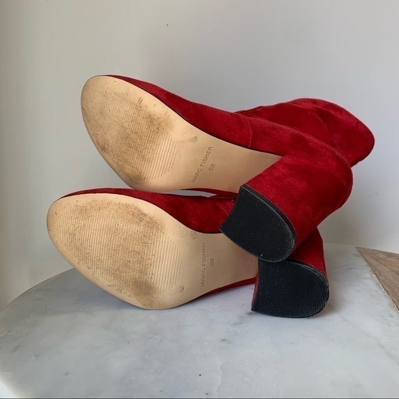 MARC FISHER Red Suede BOOTIES chunky block heel boots size 8 - Picture 8 of 9